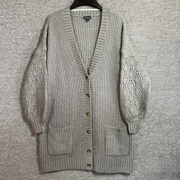 torrid Sweaters - Torrid Cardigan Sweater Grey Longline Button Front Pointelle Sleeve Size 1